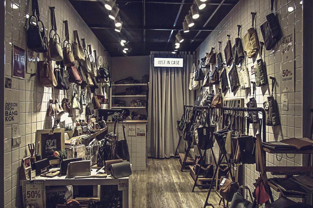 Boutique interior with bags and accessories